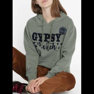 Leon & Harper Velvet Screen-Printed Hoodie Sweatshirt Top Oversized S New
